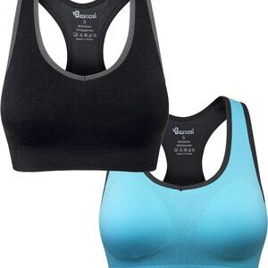 Women's High-Impact Seamless Racerback Sports Bra, Black & Blue, 3XL, Supportive
